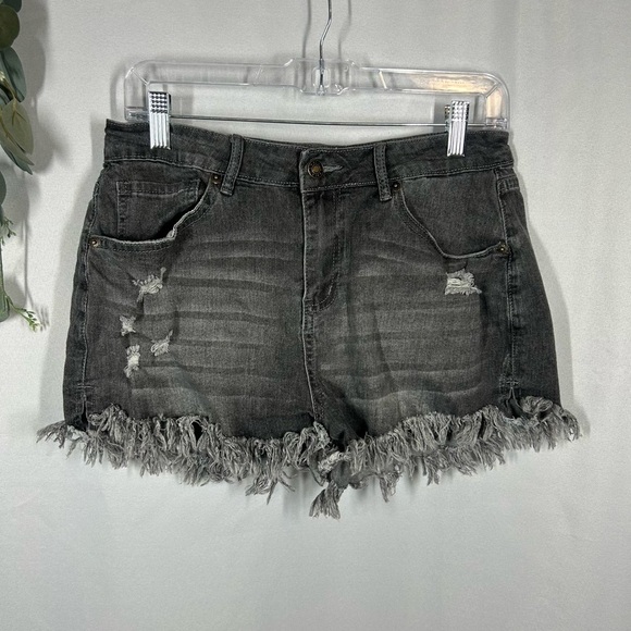Pants - High Rise Cutoff Shorts Jean Denim Gray Frayed Raw Hem Ripped Size Large Juniors